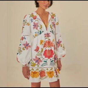 FARM Rio White Boho dress with Colorful Embroidery XS